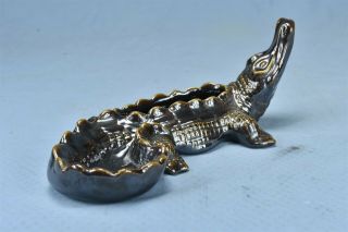 Vintage Freeman Mcfarlin Ceramic Pottery Crocodile Figurine Brown Lustre 08729