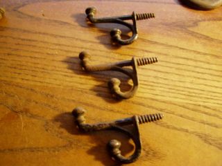 3 - Small 2 Coat Hooks Vintage Screw In 1800 