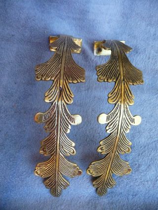 Vintage Pair Brass Leaf Style Curtain Tie Backs Retainers Holders Design