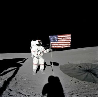 Astronaut Alan B.  Shepard Jr Plants Flag Moonwalk Eva Apollo 14 24x24 Photograph