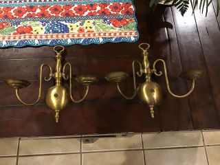Vintage Brass Double Arm Wall Hanging Sconce Candle Holders