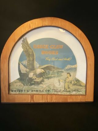 Vtg 1930 Wright & Mcgill Co Fish Hook Eagle Claw Hooks Advertising Sign Fishing
