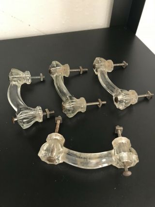 Vintage Clear Glass Drawer Handles Or Pulls - Set Of Four - 3 " Centers