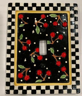 Vintage Mary Engelbreit Ceramic Light Switch Plate/cover Cherries Checks 1995