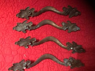 4 Vintage French Provencial Drawer Handles Pulls Antique Brass Color 7 1/2 Inch 2