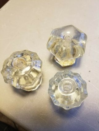3 Vintage Antique Clear Glass Cabinet Knobs Pulls No Screws