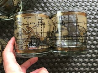 Set Of 6 Cora Cera Old World Nautical Map Gold Mid Century Bar Glasses Vintage