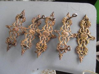 Set Of 5 Fancy Antique Ornate Victorian Brass Dresser Drawer Pulls