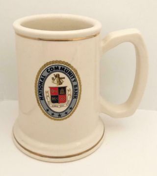 Vintage National Community Bank Stein Big Coffee Mug Cup Nj Firemans Convention