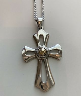 James Avery Vintage Rare Retired Sterling Silver 14k Gold Cross Pendant Necklace