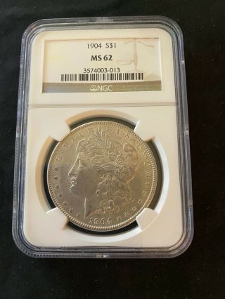 Vintage Us Coin 1904 Morgan Silver Dollar Graded Ms62 By Ngc