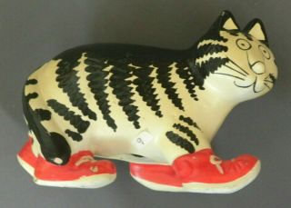 Vintage Antique Kliban Cat In Red Sneakers Bank Ceramic Figure Shoes