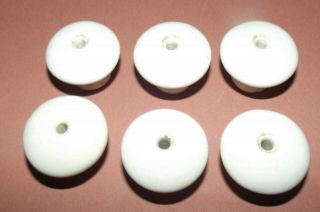 6 Matching Domed Vintage White Ceramic Porcelain Drawer Cabinet Knobs Pulls