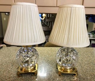 Waterford Crystal Rose Bowl Lamps Lismore Pattern W/ Shades Vtg