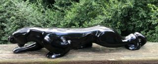 Vtg Black Panther Figurine Mid Century Ceramic 21” Stalking Crouching Lurking