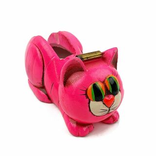 Vtg Mid Century Made In Japan Pink Kitschy Big Eyes Cat Kitten Tape Dispenser