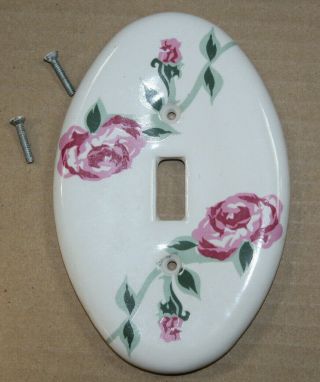 1995 Vintage Oval Porcelain MELARD Single Light Switch Outlet Cover Roses NOS 2