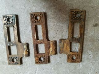 3 Antique Vintage Victorian Eastlake Cast Iron Door Lock Strike Plate