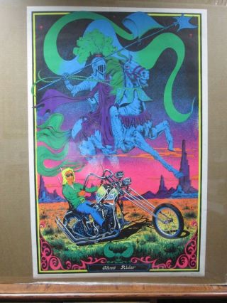Vintage Black Light Poster Ghost Rider Biker Inv G2217
