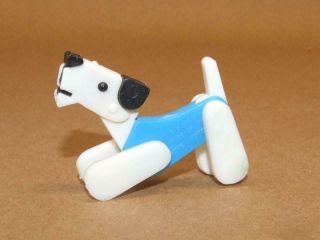 Vtg Airedale Terrier Dog White Blue & Black Plastic Toy W/ Moving Legs & Head 2 "