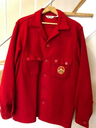 Vtg Boy Scouts Of America Official Red Wool Jacket Sz 46 Long Order Of The Arrow