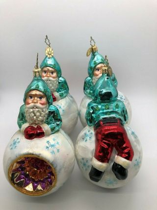 Christopher Radko Vintage Set Of 4 Santa On Snowball Ornaments