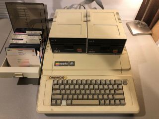 Vintage Apple Iie Computer W/ 2 Disc Drives And Disc & Repair