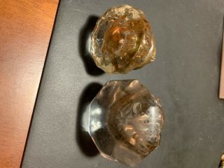 2 Antique Glass Crystal Door Knobs Vintage 12 Point,  Small & 8 Point,  Large