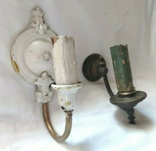 2 Old & Different Candle Style Brass Wall Bulb Lighting Fixtures 10 " & 7 " L