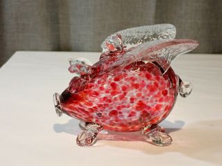 Hand Blown Glass " When Pigs Fly " Art Glass Pink Flying Pig Figurine Ornament