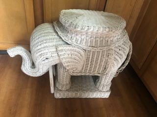 Vintage Large White Wicker Elephant Planter Stand Or Table 20 X 28 Inches