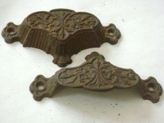 2 Antique Iron Bin Pulls - Very Old - Nicely Detailed
