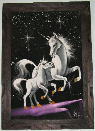 Black Velvet Unicorns Painting 1970 