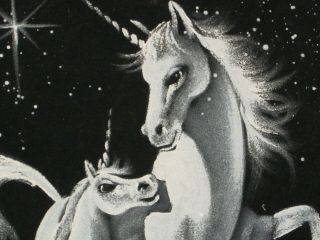Black Velvet Unicorns Painting 1970 ' s Vintage SIGNED Wood Frame 21 