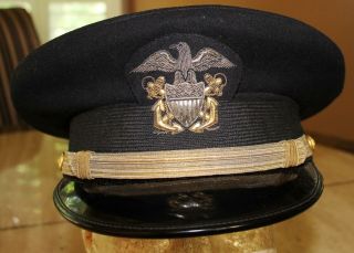Vintage Wwii Us Navy Usn Officer’s Bullion Badge Winter Wool Hat Size 7 1/4