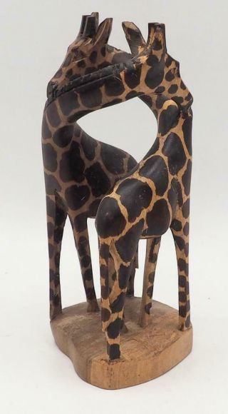 Vintage Hand Carved Giraffe Pair Wood Figurine Statue Sculpture Hand Painted