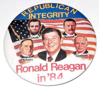 1984 Ronald Reagan 3.  5 " Roosevelt Mckinley Campaign Pinback Pin Button Political