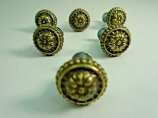 6 Antique Style French Provincial Brass Floral Knobs Pulls Handles Short Screw