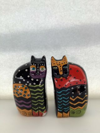 Laurel Burch Multi - Color Cat Salt & Pepper Shakers Set By Ganz Black Ceramic