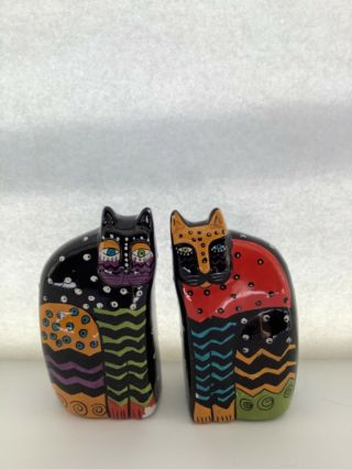 Laurel Burch Multi - Color Cat Salt & Pepper Shakers Set By Ganz Black Ceramic 2
