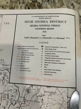 VTG 1958 Us Forest Service Sierra National Park High Sierra Dist Map 20 
