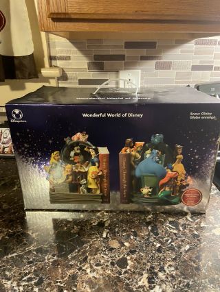 Disney Store Wonderful World Of Disney Through The Years Book End Snow Globe Nib