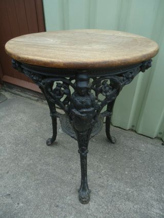 Vintage Antique Heavy Cast Iron Round Table With Britannia Figures Garden Table