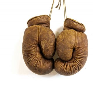 Antique Vintage Brown Leather Boxing Gloves Mits