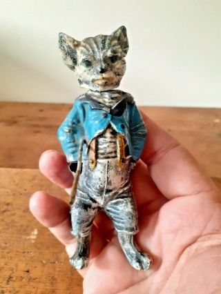 Vintage Antique Cold Painted Heyde Nodder Cat Figure Lead Toy Spelter