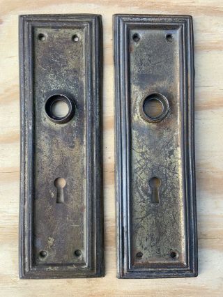 Vintage Pair Art Deco Style Fancy Metal Door Knob Back Plates