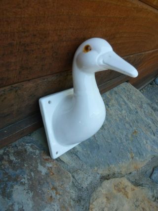Towle? Vintage White Ceramic Duck / Goose Head Towel Apron Holder Wall Hook
