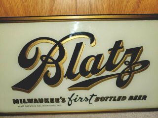 Vintage 1940s Blatz Beer Sign Reverse Painted Glass Gold Leaf Rog First Bottled