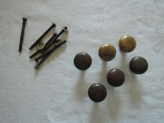 Set Of 6 Round Vintage Brass Knobs,  Drawer Pulls,  1 "