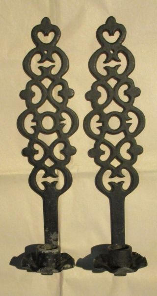 2 Vintage Emig 1391 Black Cast Iron Ornate Scroll Wall Sconces/candle Holders